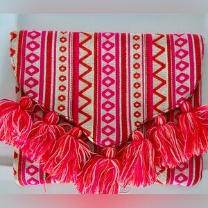 Pink & Coral Tassel Fringe Clutch